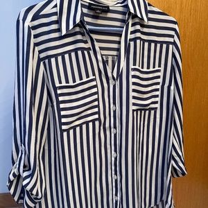 3/4 Length Sleeve Shirt Blue White